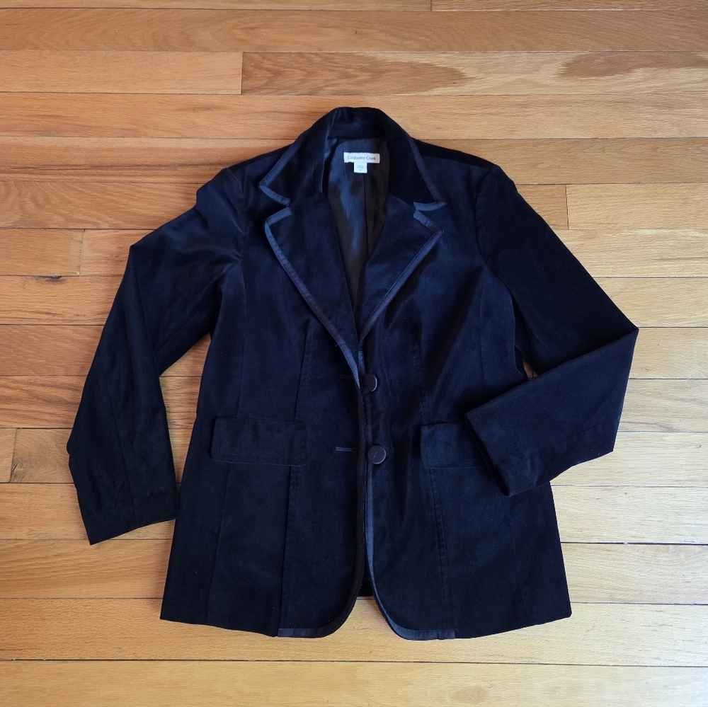 Coldwater Creek Black Velvet Ribbon‎ Trim Blazer Size 12. Perfect Fall/ Winter